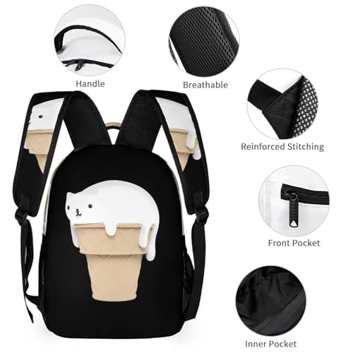 Funny Cat Ice Cream Funny Backpack Set Lunch Bag Pencil Case Makeup Bag 3 in 1 for Men Women Travel3