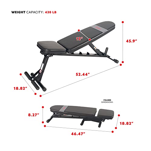 Image of Sunny Health & Fitness Adjustable Weight Bench for Home Gym Strength Training, Incline /Decline, Multi-Position, High Weight Capacity