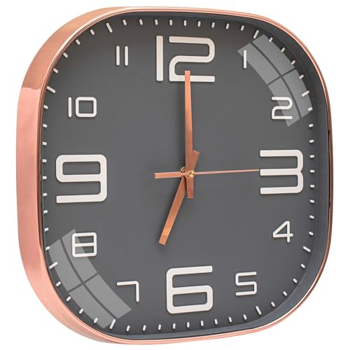 Image of TEKCOOL Plastic Analogue Wall Clock 12 inch Silent Quartz Decorative Wall Clock Non-Ticking Classic Clock Battery Operated Round Easy to Read for Room /Home /Kitchen /Bedroom /Office /School.Grey gold:-