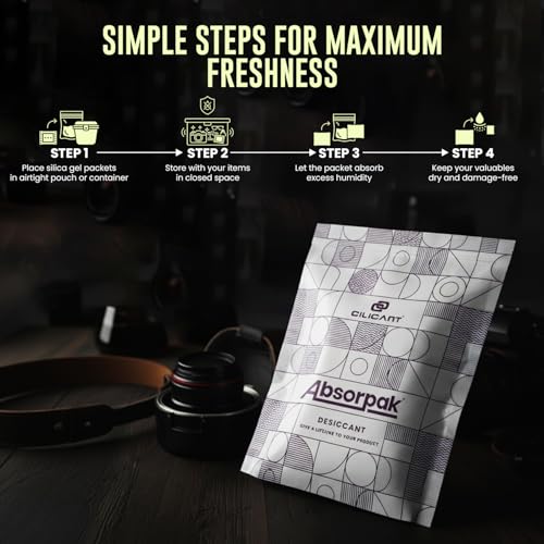 Absorpak Desiccant Packs - Silica Gel Packets Moisture Control - 100 pcs Large (10g each) - Silica Packets for Shoes, Clothes, Electronics, Moisture Absorbers for Food Pantries & Households