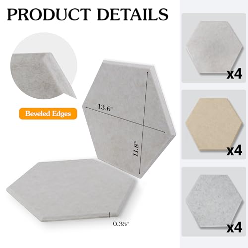 Image of Acoustic Panels, Magrowill 12-Pack Soundproof Wall Panels 14 X 12 X 0.4 Inches, Sound Absorbing Panels with Full Self-Adhesive, Interior Wall Decor Felt Tiles Board