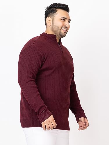 Image of Kvetoo Plus Size Men High Neck Zipper Full Sleeve Woolen Winter Sweater