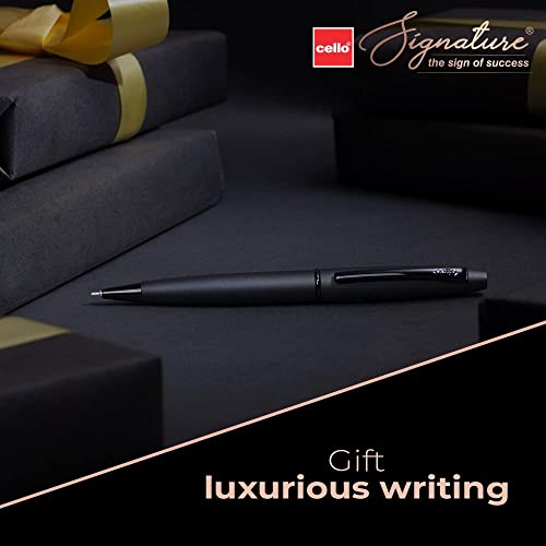 Cello Signature Carbon Ball Pen|Blue Ink|1 Ball Pen|Elegant Matte Black Finish|Premium Metal Pens for Office Use|Stylish Gifts for Christmas and New Year|Gifts for Men and Women