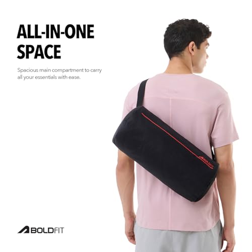 Image of Boldfit Gym Bags for Men Compact Sports Duffle for Women Unisex Duffle Bag for Carry & Travel Adjustable for Shoes Towel Duffel Sports Bag