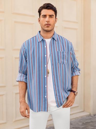 Hardaddy Men's Long Sleeve Striped Button-Down Shirt - Classic Casual & Smart Wear - View #7