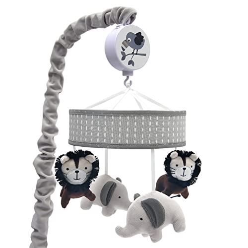 Image of Lambs & Ivy Urban Jungle Gray/Brown Lion & Elephant Musical Baby Crib Mobile