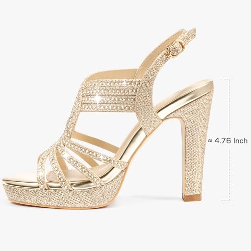 Image of Platform Heels for Women Sandals Dressy Sparkly Rhinestone Chunky
