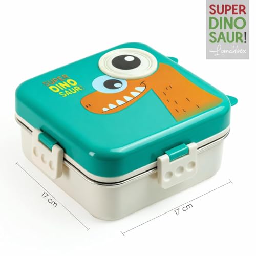 Image of TEKCOOL 3-Compartment Stainless Steel Lunch Box - Insulated, Leak-Proof & BPA-Free Bento Box with Tray, Spoon & Container for School, Office, Travel - 1120ml + 70ml, Green;