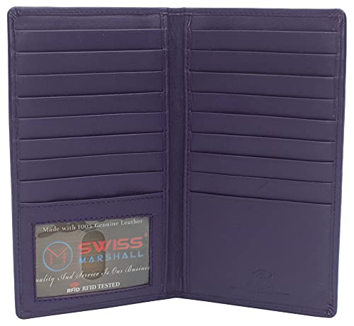 RFID Blocking Bifold Genuine Leather Credit Card ID Holder Long Wallet (CN Purple)