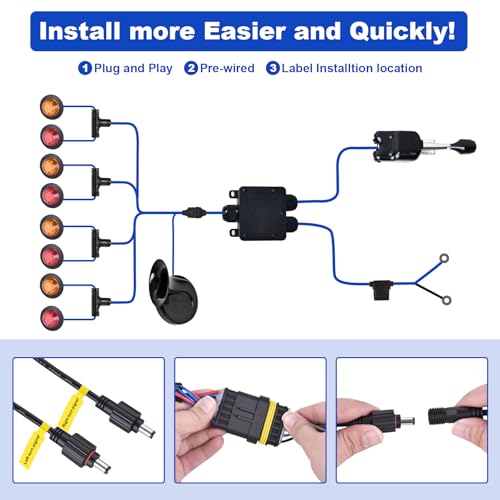 Image of UTV Turn Signal Kit with Lever Column Switch and 8 Round Light,Pre-Wired, Plug and Play with Horn, Compatible with Polaris Ranger, RZR, Can-Am X3