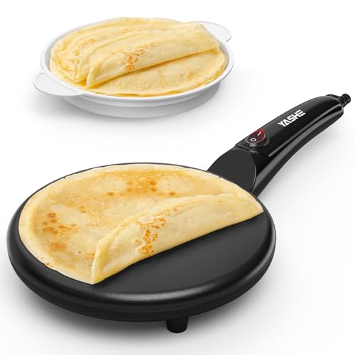 YASHE Pancake Maker 8-Inch Non-Stick Electric Crepe Maker Instant Crepe Maker with Cool-Touch Handle Includes Batter Bowl Easy to Clean Auto Temperature Control Portable for Home Kitchen