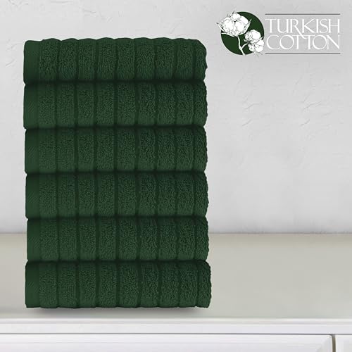 Image of Elegant Comfort 100% Turkish Cotton Corduroy Ribbed Luxury Washcloths 6 Pack Soft 13 x 13 Inch - Higly Absorbent, Durable, Quick Dry, Spa Premium Hotel Quality for Bathroom or Travel, Hunter Green