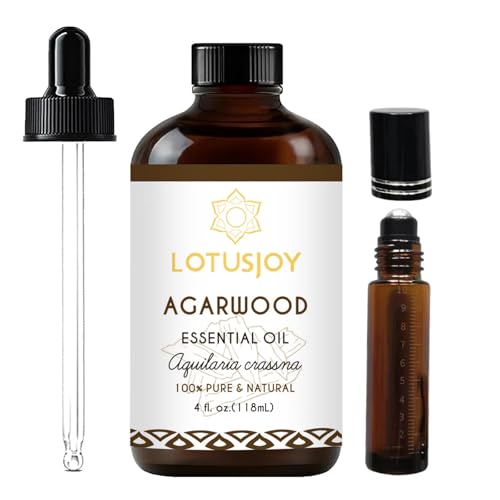 LOTUSJOY Agarwood Essential Oil, Pure Natural Organic Oud Essential Oil for Diffuser Meditation and DIY Cosmetic Making - 4 Oz
