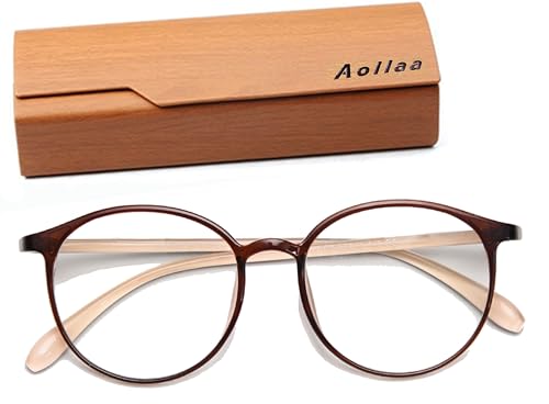 [Aollaa] 【TR90素材・軽量快適】ブルーライトカット眼鏡 伊達メガネ 度なしわずか 10g【紫外線カット& uvカット】パソコン用pcめがね だてめがね メンズ レディース 学生 子供 丸メガネ ボストン（ブラウンベージュ）のサムネイル
