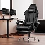 GTPLAYER Gaming Chair, Computer Chair with Footrest and Lumbar Support, Height Adjustable Game Chair with 360°-Swivel Seat and Headrest and for Office or Gaming (Faux Leather, Black) - Image 2