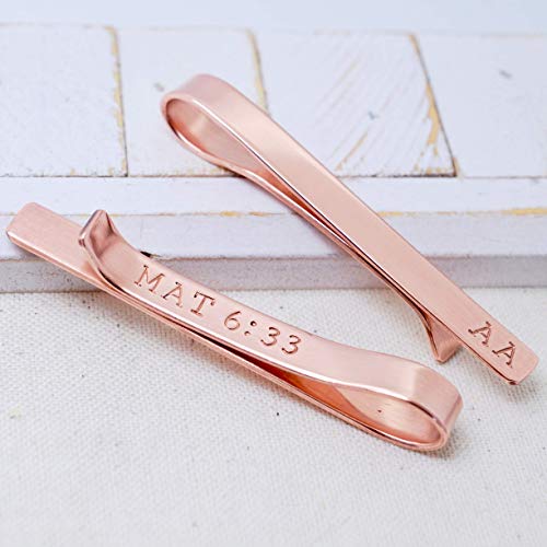 Custom Copper Tie Bar, Personalized Roman Numerals Tie Clip 7Th Anniversary Valentines Present, Customized Pinch Clip #TOP1