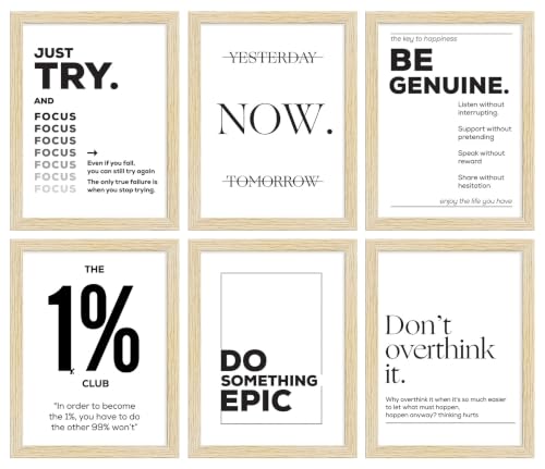 Image of ArtX Paper Motivational Wall Frames, Black and White Motivational Quotes Wall Frames, 10.0X13.0 in, Set of 6, Rectangular, 10 X 13 Inch
