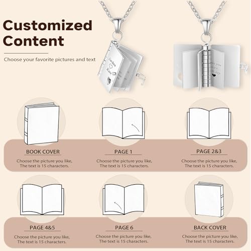 Custom Message Mini Book Pendant, Personalized Couple Book Necklace, My Incredible Daughter Book Necklace, Adjustable Silver 18k Gold Book Necklaces with 6 Pages of Engraved Information4