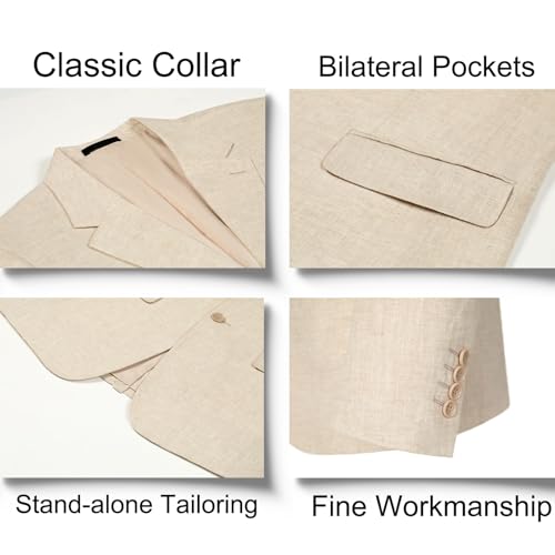 SOLOVEDRESS Men's 2 Pieces Suit Regular Solid Fit Summer Suit Cotton Linen Business Tuxedo Pants Set for Wedding Party3