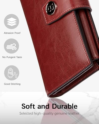 BOSTANTEN Womens Wallet Genuine Leather Wallets Large Capacity Cash Cluth Purse with Zipper Pocket Wine Red3