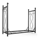 Estante de metal para leña, 66,5 cm, soporte de leña antiguo, para chimenea y exterior, estante de almacenamiento de leña negro, para patio trasero y terraza