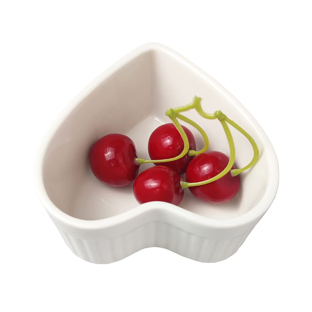 Sizikato Platos de porcelana blanca en forma de corazón, ramequines, 3.6 pulgadas para soufflé, crema brulee y salsas de inmersión, juego de 4