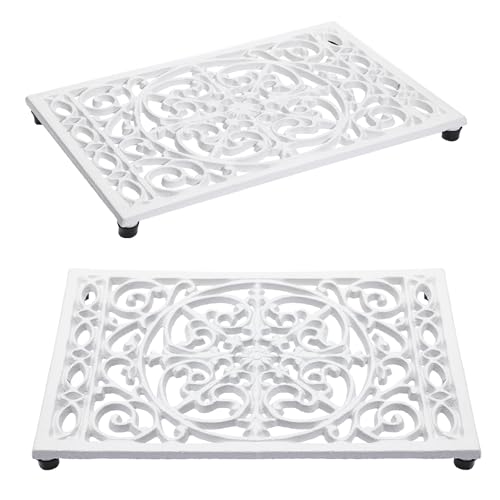 OLegei 2pcs Dessous de Plat rectangulaire en Fonte Vintage avec Pattes en Caoutchouc protéger Les Plats Chauds Support pour Casserole pour la Cuisine et la...