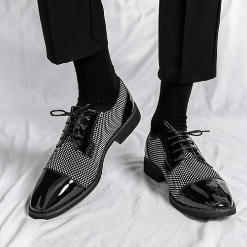 Mens Retro Two Tone Patchwork Patent Leather Lace-Up Dress Oxfords Shoes Casual Round Toe Non-Slip Derby Shoes for Business Casual Dress Prom Party4