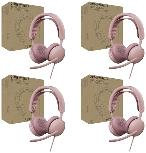 Image of Logitech Zone Wired 2 for Business - Noise-Canceling Headset with Adaptive Hybrid ANC, Microsoft Teams Certified, USB-C with USB-A Adapter - Rose (Pack of 4)
