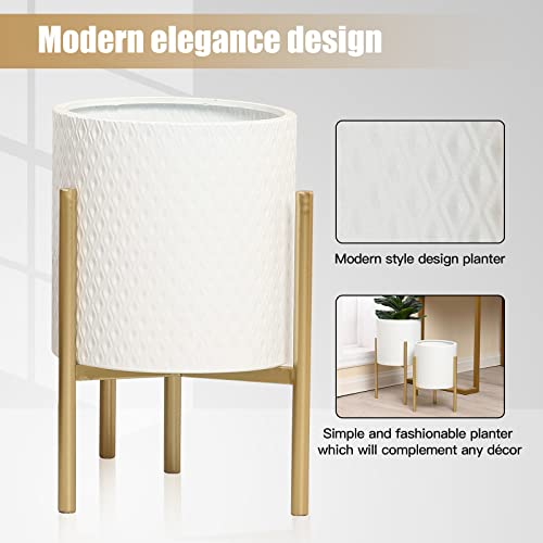 Luxenhome Planters For Indoor Plants, Set Of 2 Plant Pots, White Planter, Luxury Flower Pots For Indoor Plants, Plant Pot For Indoor Plants, Plant Pots Indoor With Gold Metal Stand Not Waterproof #TOP4