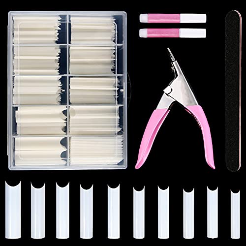 200Pcs Nail Tips and Glue Extra Long C Curve Nail Tips Clear Half Cover Nail Tips Acrylic False Nails Kit for Women Girls Nail Salons Home with 2 Nail Glues 1 Nail Clipper 1 Nail Files