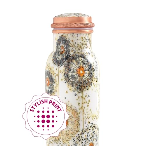 Image of Borosil 950 ml Thirtha Series Vesta Design Copper Bottle | 100% Pure Copper, BPA Free & Leakproof with Anti-Oxidant Properties of Copper | Printed Designer Bottle for Home, School & Office
