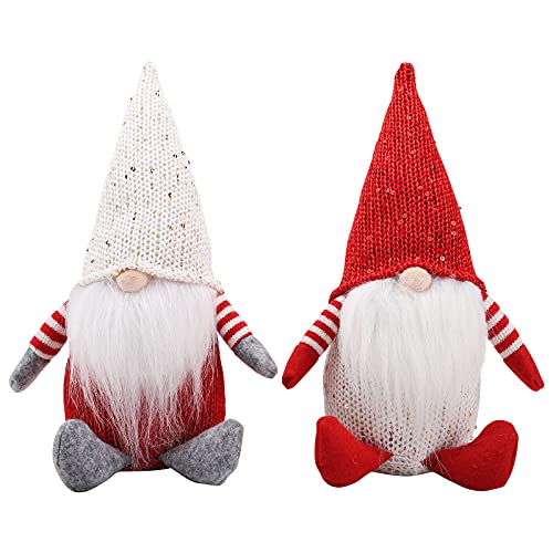 2pcs Handmade Knitted Sequin Stars Santa Figurine Elf Doll Plush Christmas Gnome Christmas Decorations Indoor Home Holiday Presents, Table Decoration
