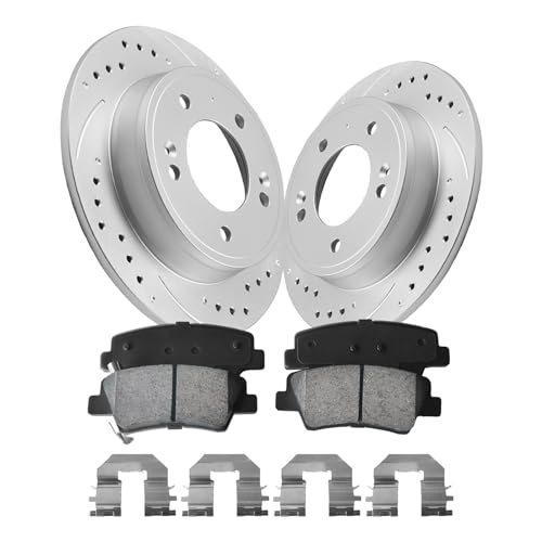 Rear Brake Kit Compatible with Select Hyundai & Kia Elantra Soul Forte Koup Forte Forte5 Veloster Elantra GT Elantra Coupe, 10.31" Drilled & Slotted Disc Brake Rotors & Ceramic Pads