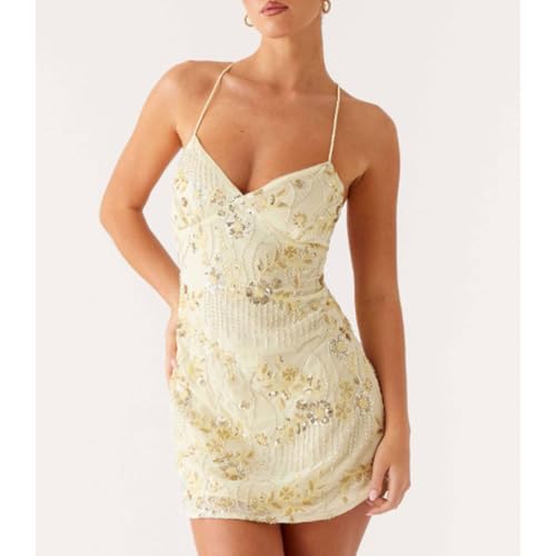 Women's Sequin Embroidery Sparkly Mini Dress Homecoming Short Dresses Rhinestone Tie-Strap Halter Dresses for Women2