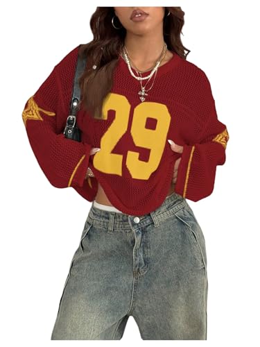 Image of BEAUDRM Women's Y2k Tops Oversized Crochet Jersey Shirts Graphic Streetwear