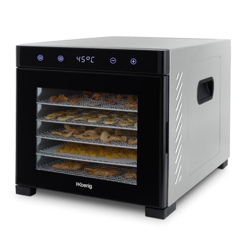 Deshidratador de alimentos H.Koenig DSY900, para frutas, verduras, hierbas, 6 bandejas de secado extraíbles, termostato variable de 35° a 70°C, pantalla táctil LCD, 650 W