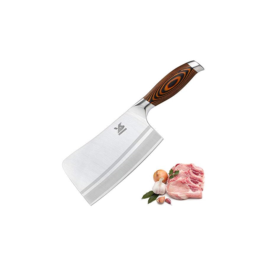 MSY BIGSUNNY 7Inch German Steel Bone Chopping Knife Cleaver Butcher Knife with Pakkawood Handle Multipurpose Use for Home Kitchen