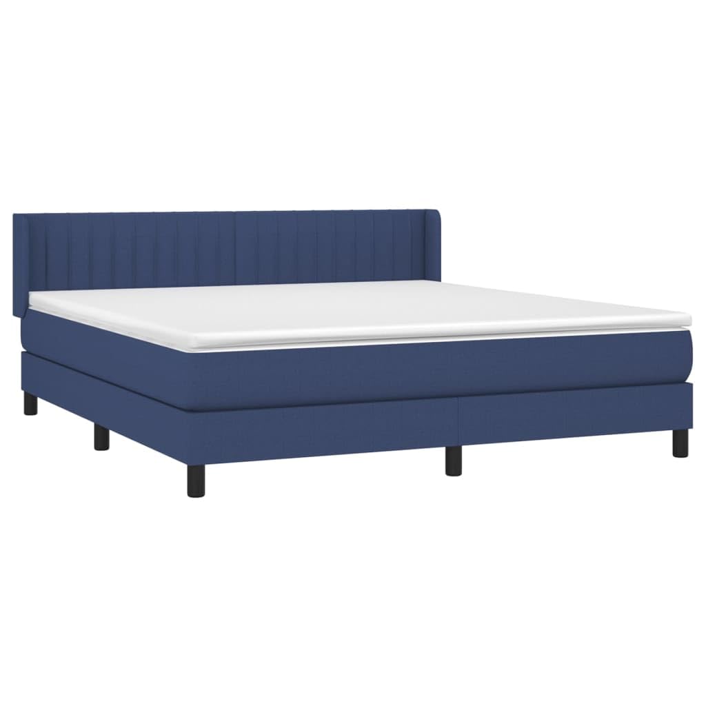 Letto a molle con testiera regolabile in altezza, materasso a molle insacchettate e coprimaterasso, blu, 160 x 200 cm, rivestimento in tessuto, supporto di media rigidità per chi dorme sulla