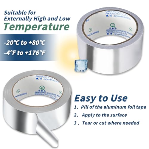 Image of 3Pack Aluminum Foil Tape 2 Inch x 164 Ft / 55 Yards HVAC Tape Withstand -4℉ to 176℉ Foil Duct Tape Perfect for Insulation, Dryer Vents and Metal Repair Sealing