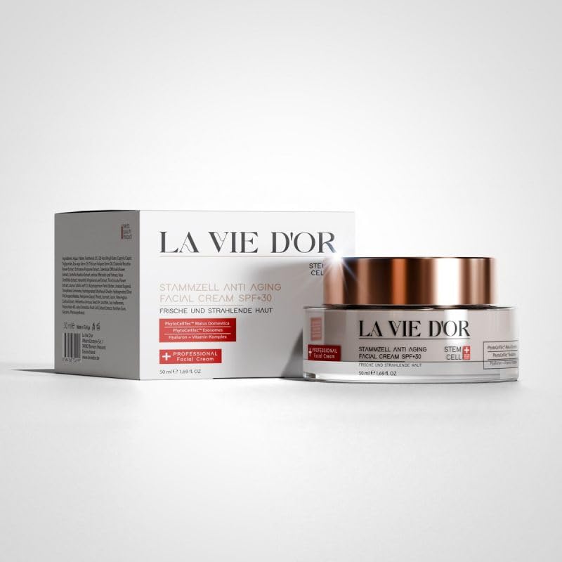 LaVieDor Komplettset – Anti-Aging Serum, Tagescreme mit LSF 30 & Lippenpflege, Stammzell-Technologie & Exosomen-Komplex, Lippenpflege mit Volumen-Effekt, Hochdosiertes Gesichtsserum mit Hyaluronsäure