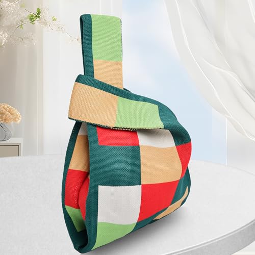 Image of Small Crochet Knit Tote Wrist Bag, Portable Knot Sleeve Handle Bag Cute Wristlet Pouch Purse for Women
