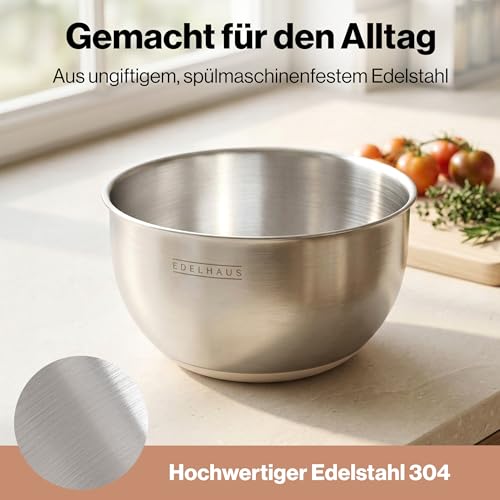 EDELHAUS Salatschleuder Edelstahl 4,5L – Salad Spinner mit Stopp-Taste, Ausgießer & Kurbel | Salatschüssel mit rutschfestem Boden | BPA-frei Salatschleuder mit Deckel | Spülmaschinengeeignet 6