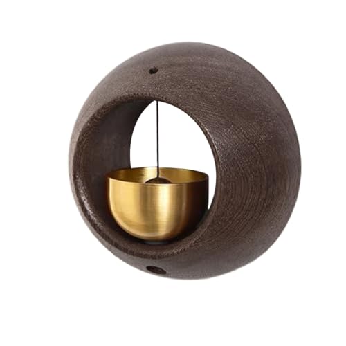 Image of HASTHIP Walnut Wooden Door Bell - Self Adhesive Without Wire Shopkeepers Bell Doorbell with Premium Brass Bells Dopamine Doorbell for Home, Office & Shop, Serene Sound, Creative Welcome Bells
