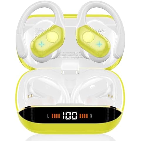 Qecnato Wireless Earbuds, Bluetooth Headphones Ear Buds, IP7 Waterproof Sports Earphones, Yellow Cover