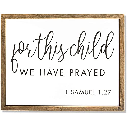 Image of Farmlyn Creek Scripture Wall Art For This Child We Have Prayed Sign - 15 x 11.8 in, Brown Rustic - Gender Neutral Nursery & Playroom Decor - Christian Signs & Bible Verse Wall Decor