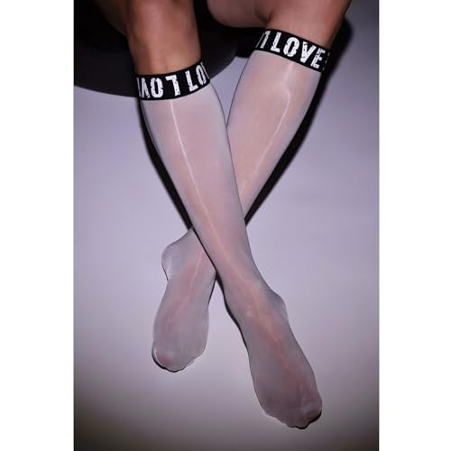 LESOYA Men's 8D Nylon Knee High Stockings Oil Shiny Glossy See-through Sheer Hosiery Socks3