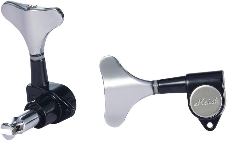 KAISH Lefty 4 String 18:1 Sealed Bass Tuners Left Handed Bass Guitar Tuning Keys Tuning Machine Heads for Ibanez/Yamaha Style Acoustic/Electric Bass Black with Chrome
