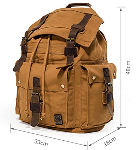 Retro Canvas Backpack Men's Casual 20L Shoulder Bag Fashion Large Capacity Outdoor Travel Bag Khaki,Khaki2