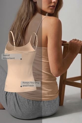 Image of Van Heusen Women's Everyday Cotton Cami | Relaxed Fit | Anti‑Bacterial Tech | Keeps You Dry and Fresh | Sweat Absorbent | Spaghetti Camisole | Color Fresh | Stays 11203|Available in Pack of 1 & 2